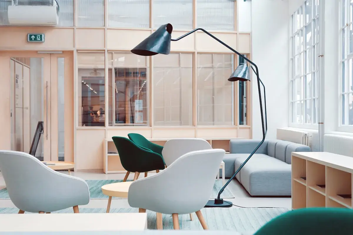 A thoughtfully designed business interior with warm, ambient lighting